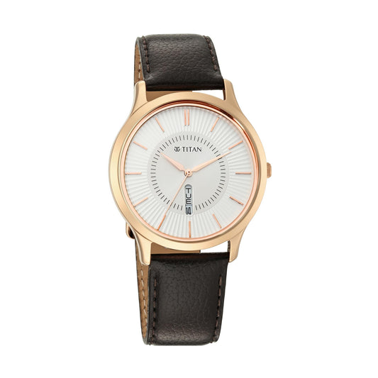Titan Lagan White Dial Analog Day/Date Leather Strap Watch for Men