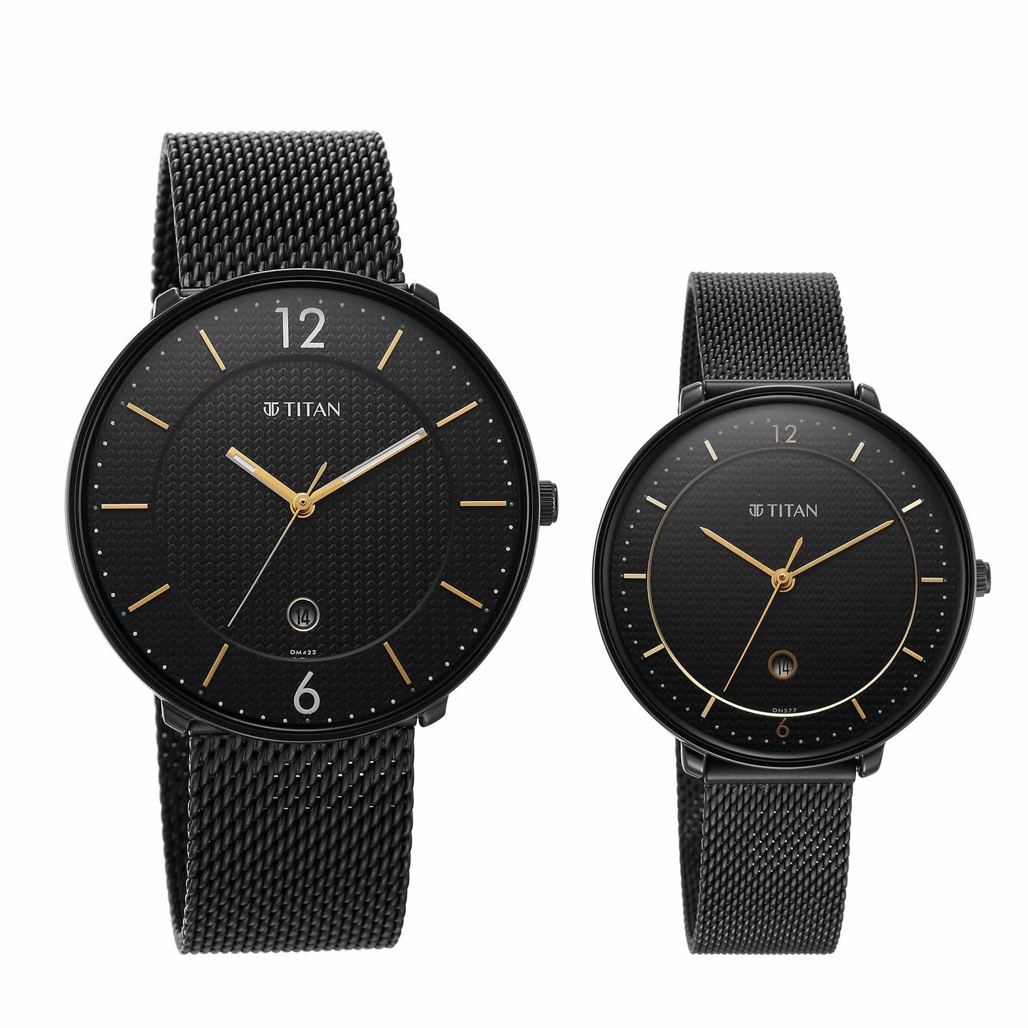 Titan Bandhan Black Dial Analog with Date Stainless Steel Strap watch for Couple