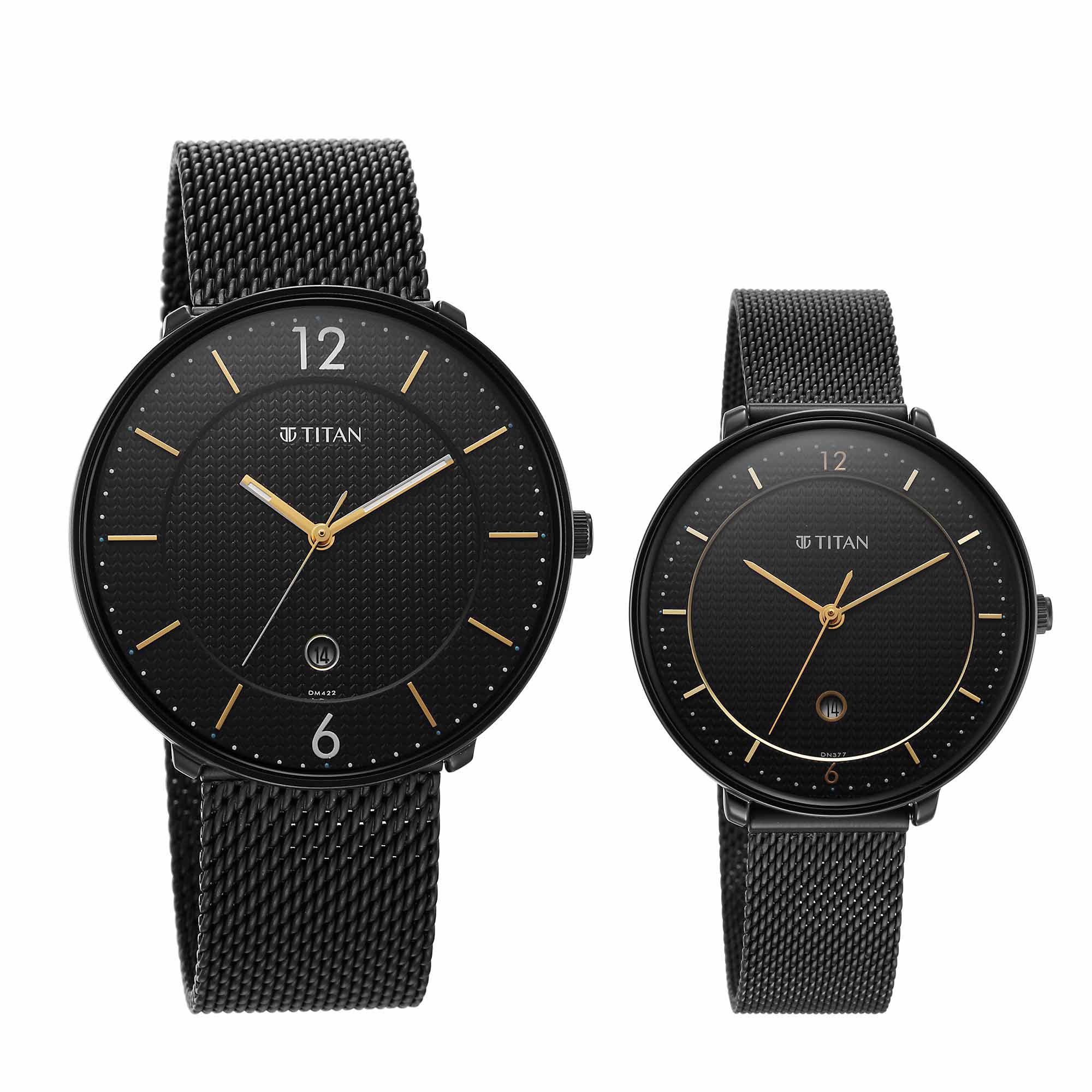 Titan Bandhan Black Dial Analog with Date Stainless Steel Strap watch for Couple