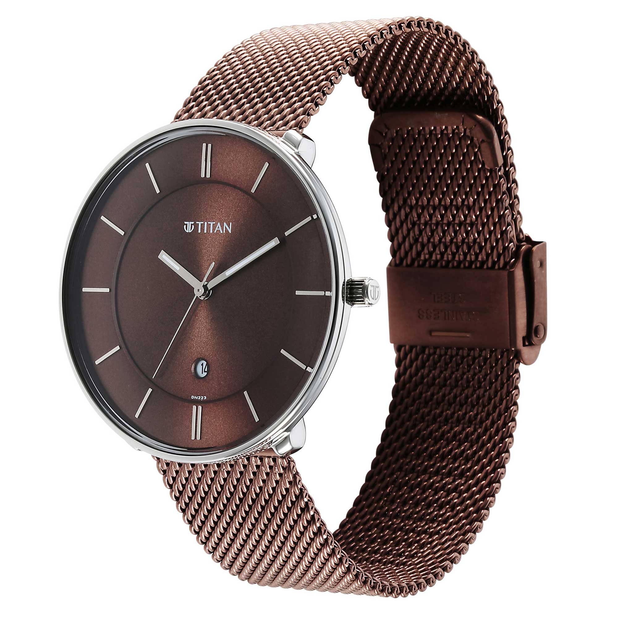 Titan Noir Brown Dial Analog Stainless Steel Strap watch for Men