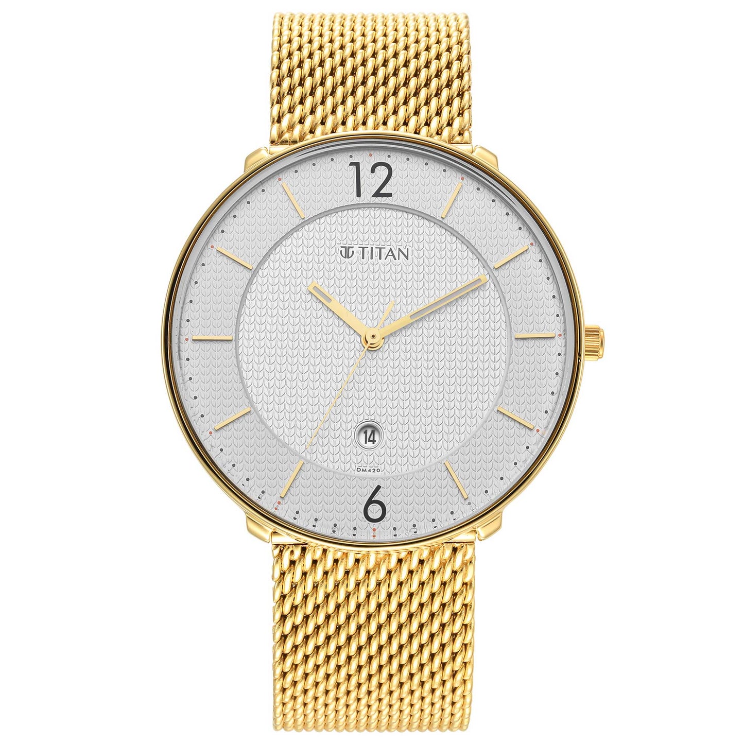Titan White Dial Golden Metal Strap Analog with Date Watch for Men
