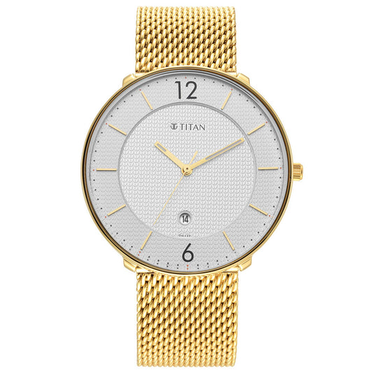 Titan White Dial Golden Metal Strap Analog with Date Watch for Men