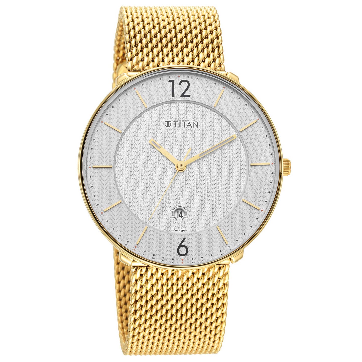 Titan White Dial Golden Metal Strap Analog with Date Watch for Men
