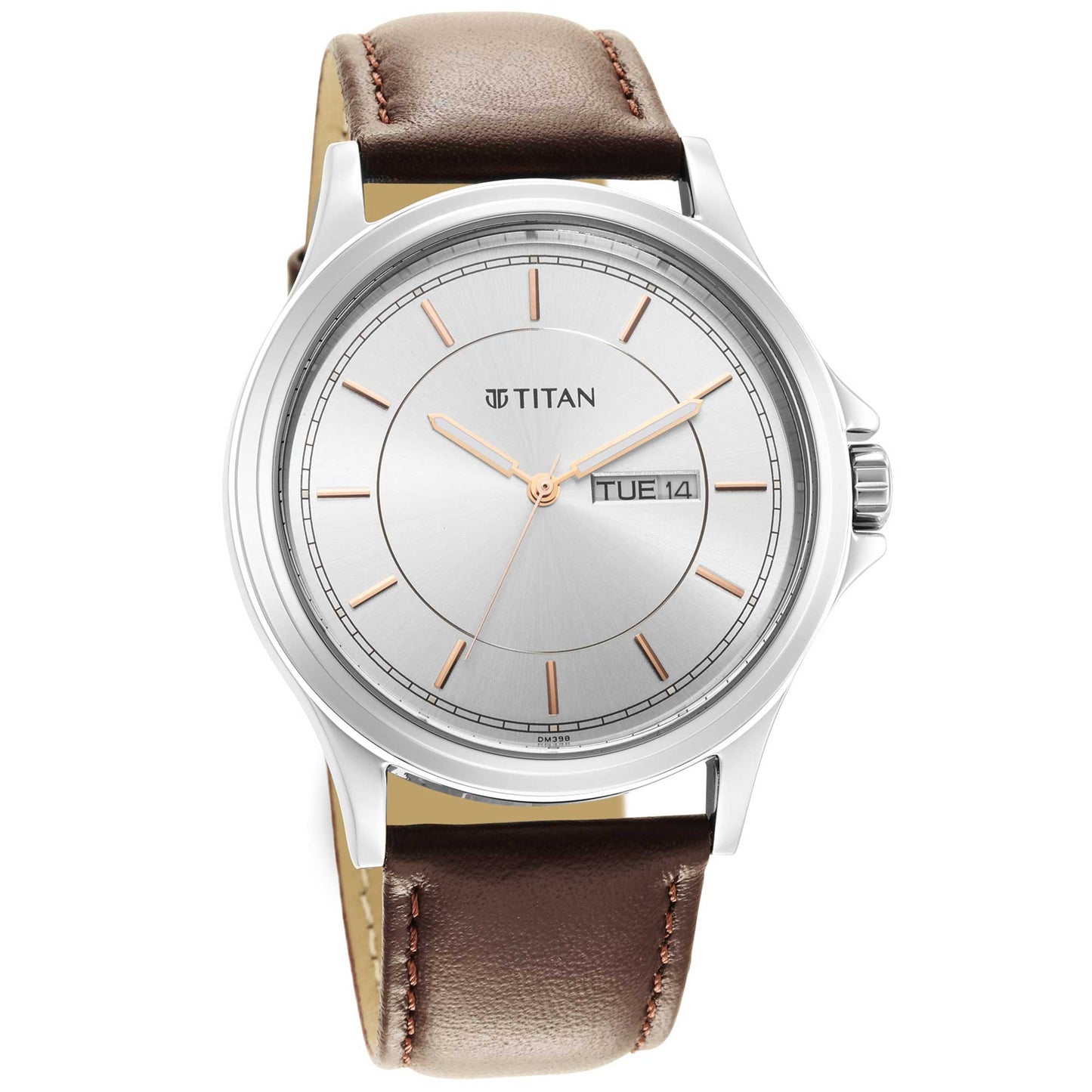 Titan Quartz Analog Silver White Dial Leather Strap Watch for Men