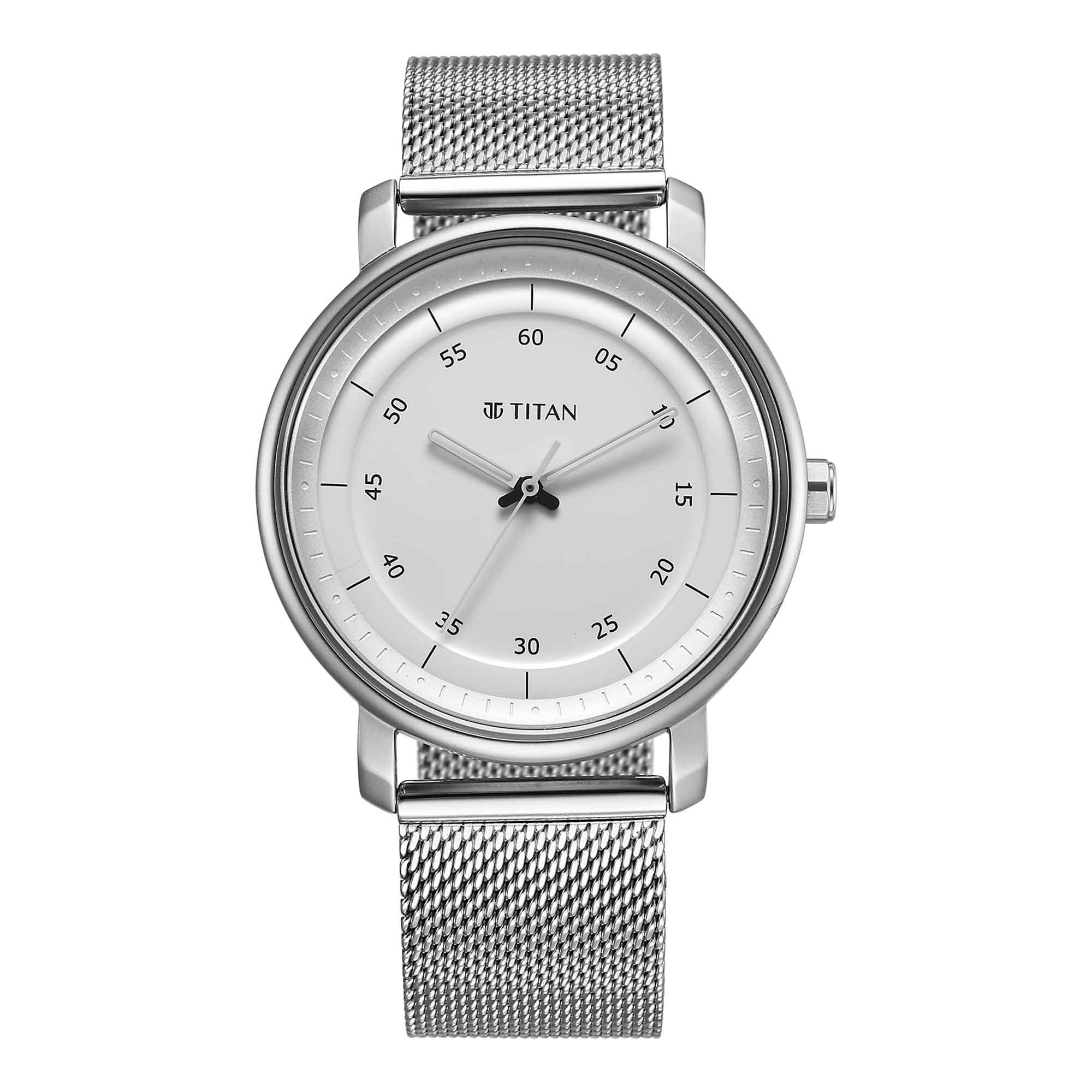 Titan Workwear Quartz Alog Silver Dial Stainless Steel Strap Watch for Men (1884SM01)