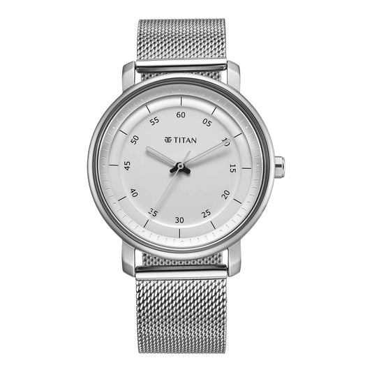 Titan Workwear Quartz Alog Silver Dial Stainless Steel Strap Watch for Men (1884SM01)