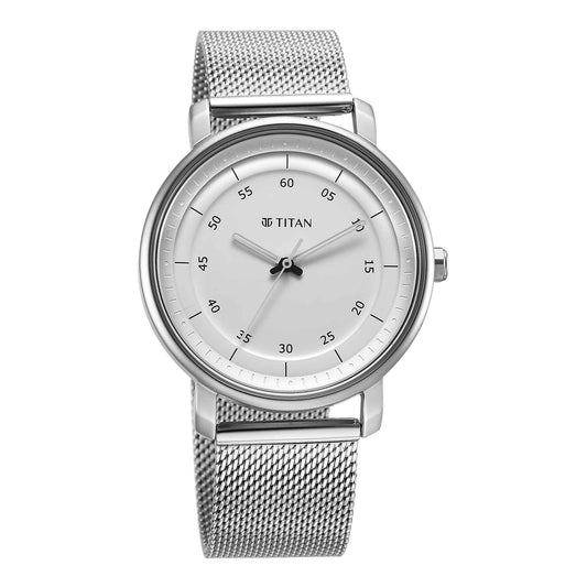 Titan Workwear Quartz Alog Silver Dial Stainless Steel Strap Watch for Men (1884SM01)