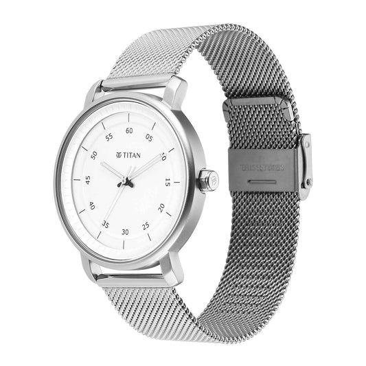Titan Workwear Quartz Alog Silver Dial Stainless Steel Strap Watch for Men (1884SM01)