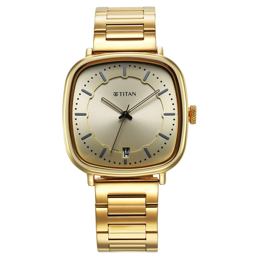 Titan Shaped Case Light Champ Dial Metal Strap Watch