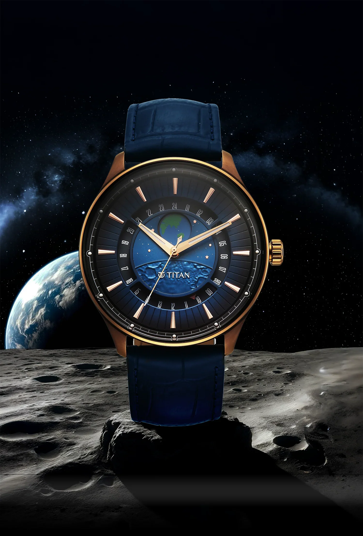 Titan Stellar Earth Disc Blue Dial Watch