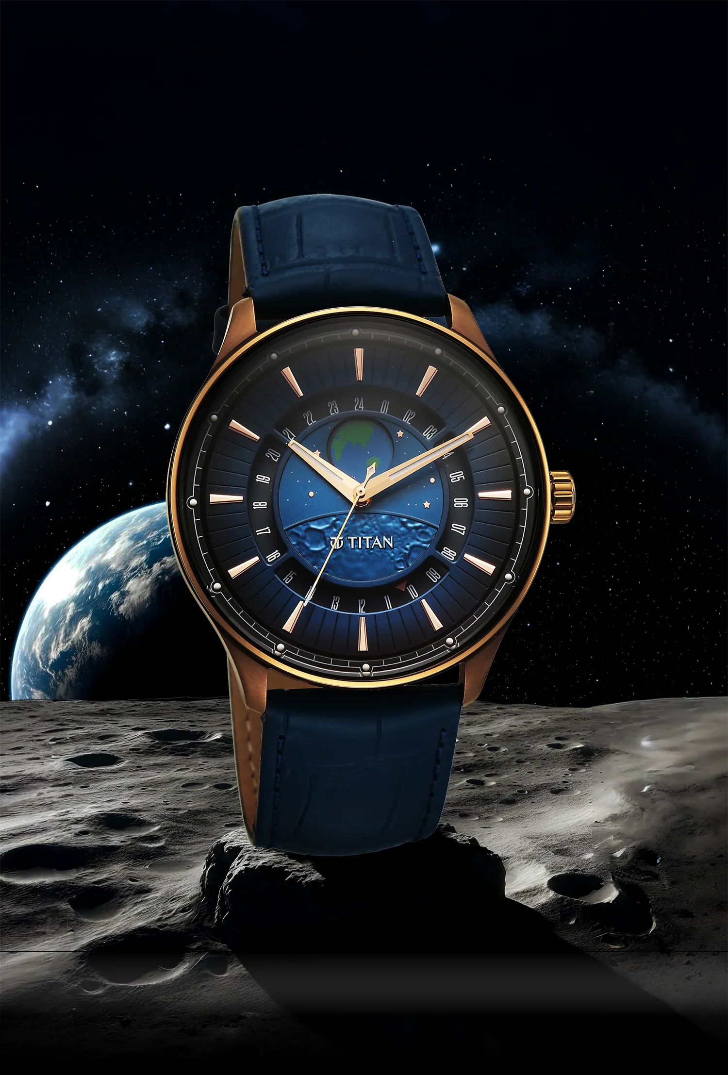 Titan Stellar Earth Disc Blue Dial Watch