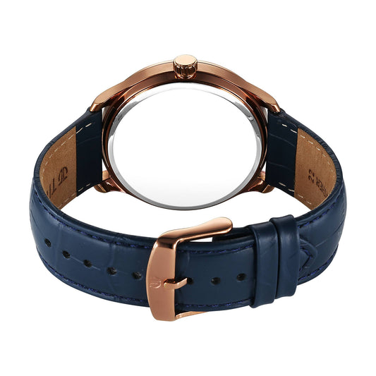 Titan Stellar Analog with Earth Disc and Blue Dial Blue Leather Strap Watch for Men 1890QL01