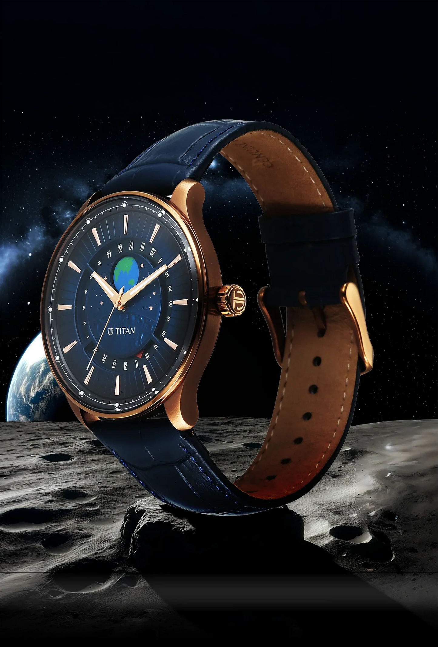 Titan Stellar Earth Disc Blue Dial Watch
