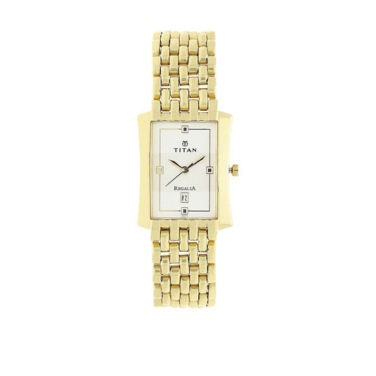 Titan White Dial Gold Metal Strap Analog with Date Watch for Men