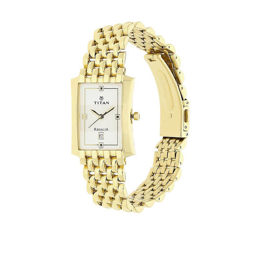 Titan White Dial Gold Metal Strap Analog with Date Watch for Men
