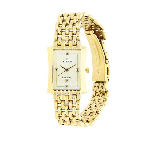 Titan Quartz Analog with Date White Dial Stainless Steel Strap Watch for Men