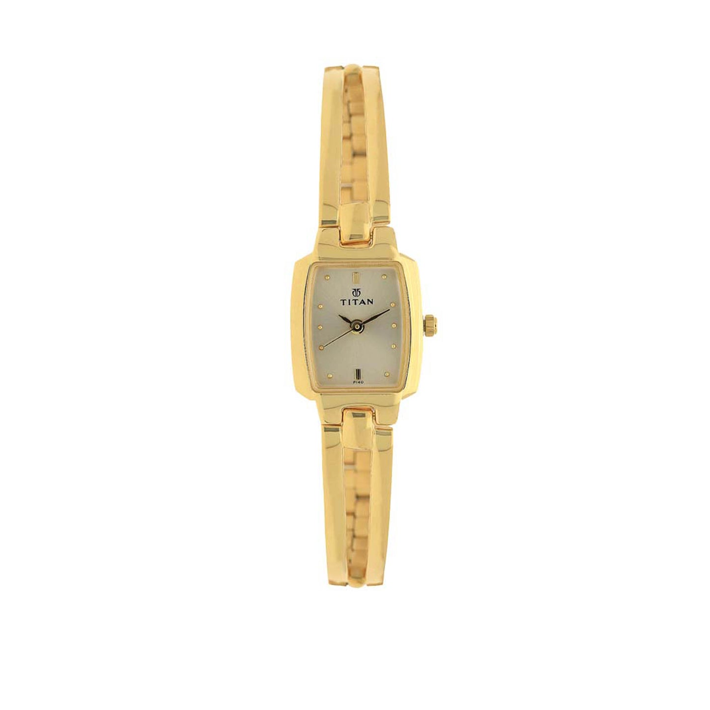 Titan Champagne Oval Dial Golden Metal Strap Analog Watch for Women