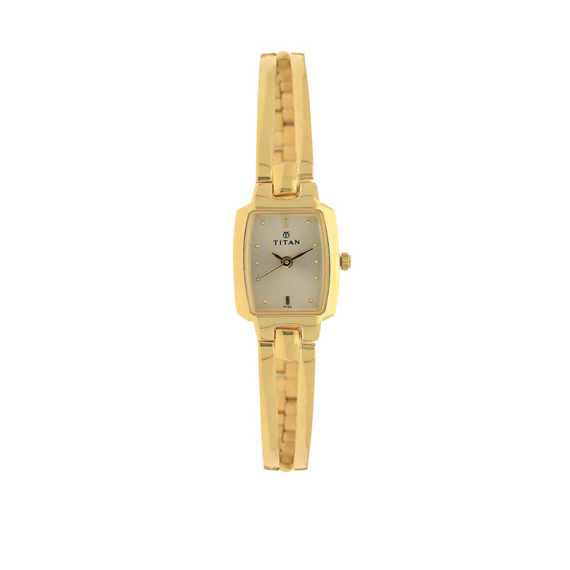 Titan Champagne Oval Dial Golden Metal Strap Analog Watch for Women