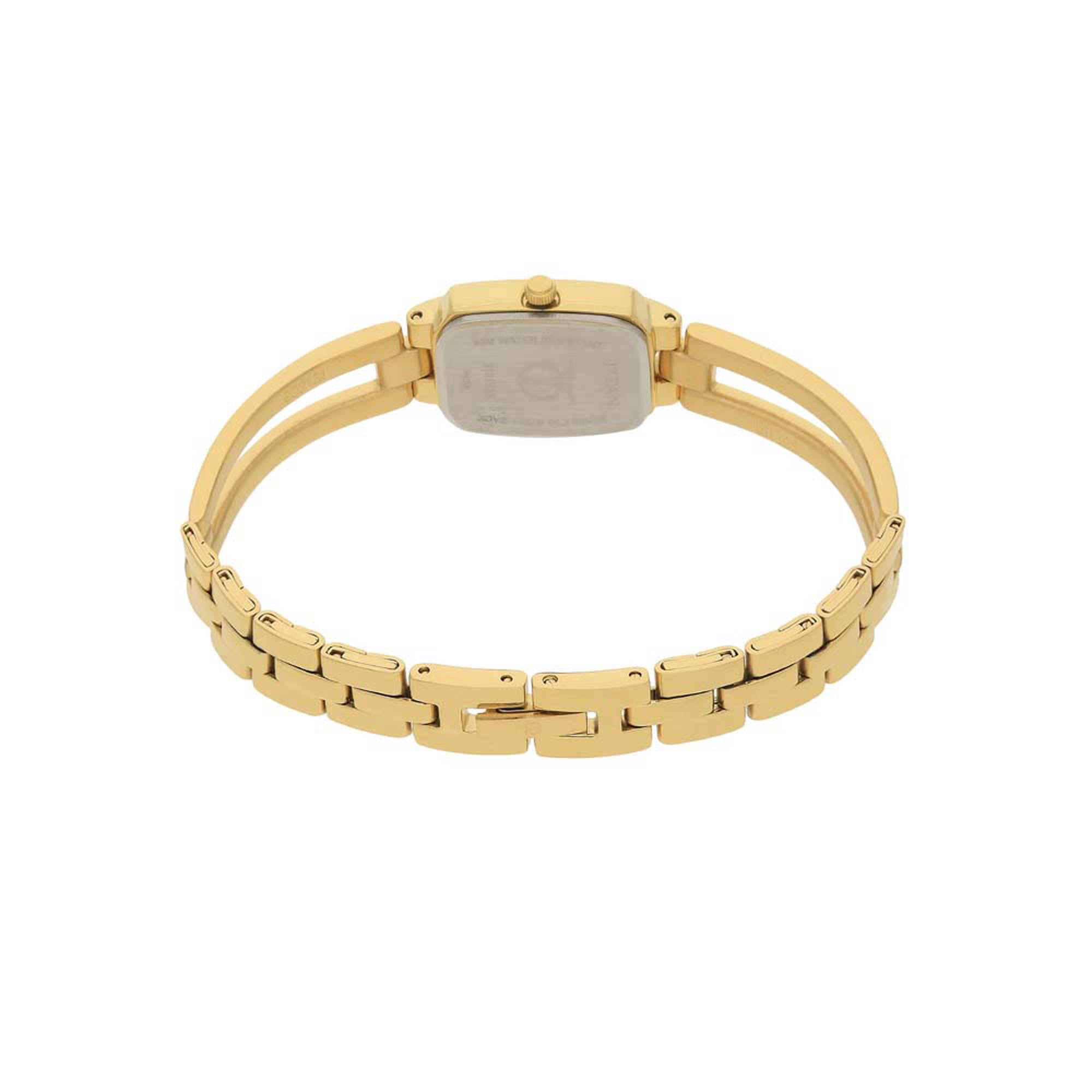 Titan Champagne Oval Dial Golden Metal Strap Analog Watch for Women