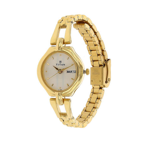 Titan Quartz Analog with Day and Date White Dial Stainless Steel Strap Watch for Women