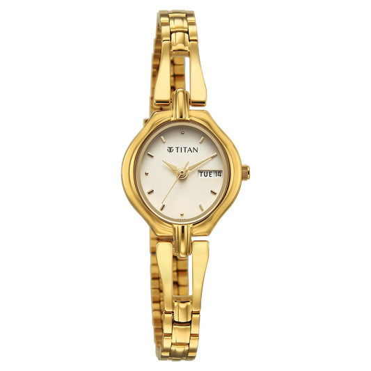 Titan Karishma Gold Dial Stainless Steel Strap Analog Watch For Women