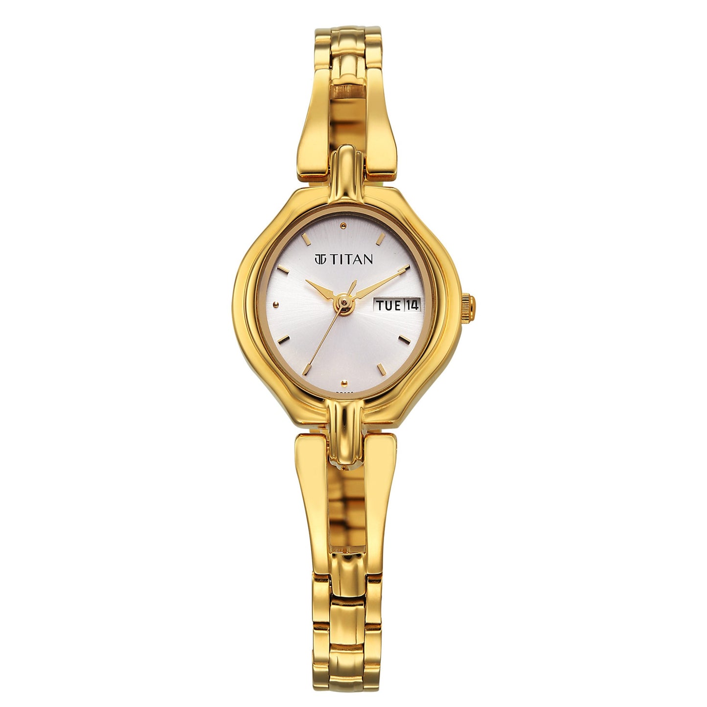 Titan Karishma Silver Dial Golden Stainless Steel Strap Analog Watch For Women