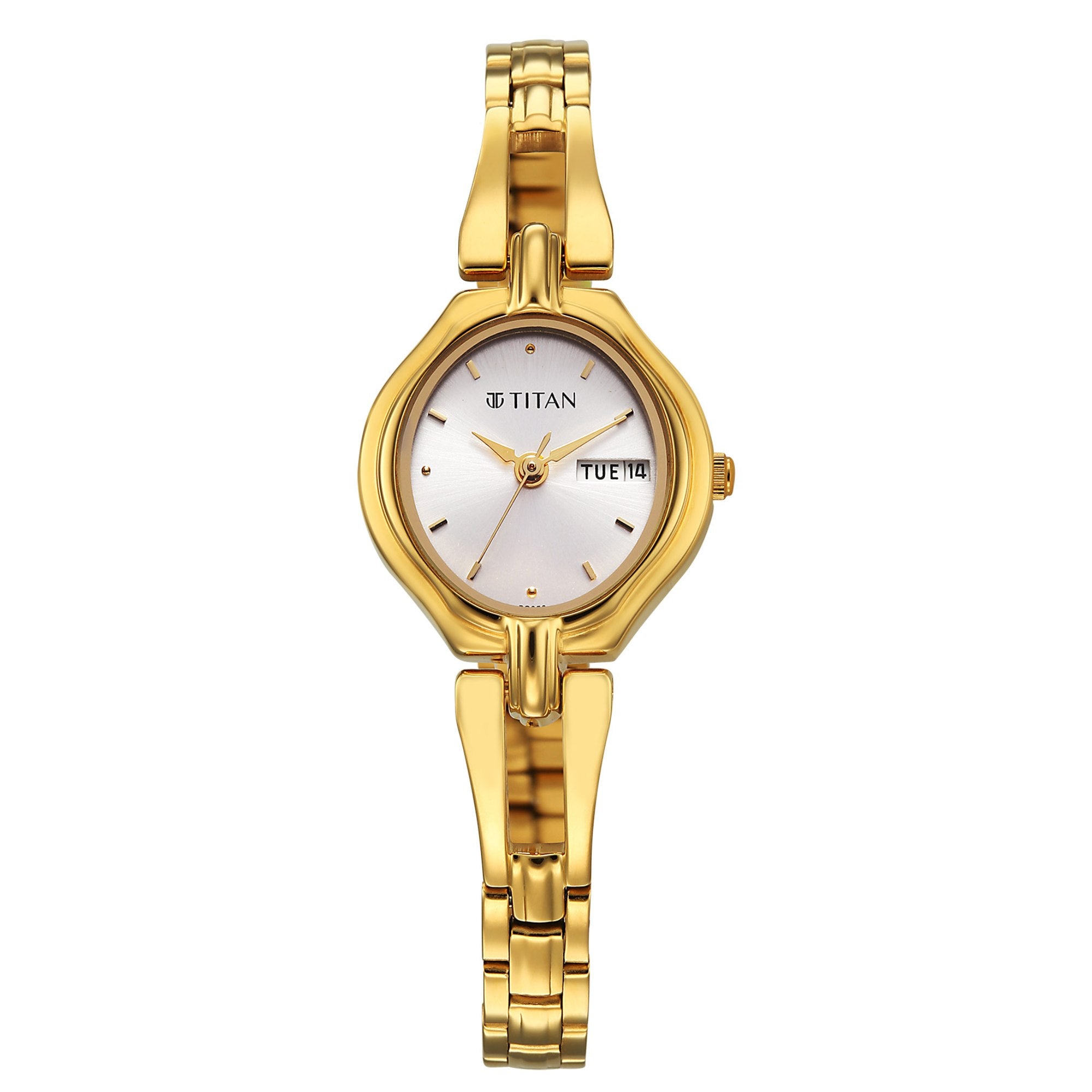 Titan Karishma Silver Dial Golden Stainless Steel Strap Analog Watch For Women
