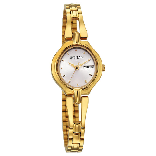 Titan Karishma Silver Dial Golden Stainless Steel Strap Analog Watch For Women