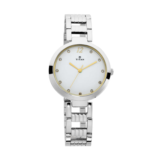 Titan Sparkle White Dial Analog Stainless Steel Strap watch for Women