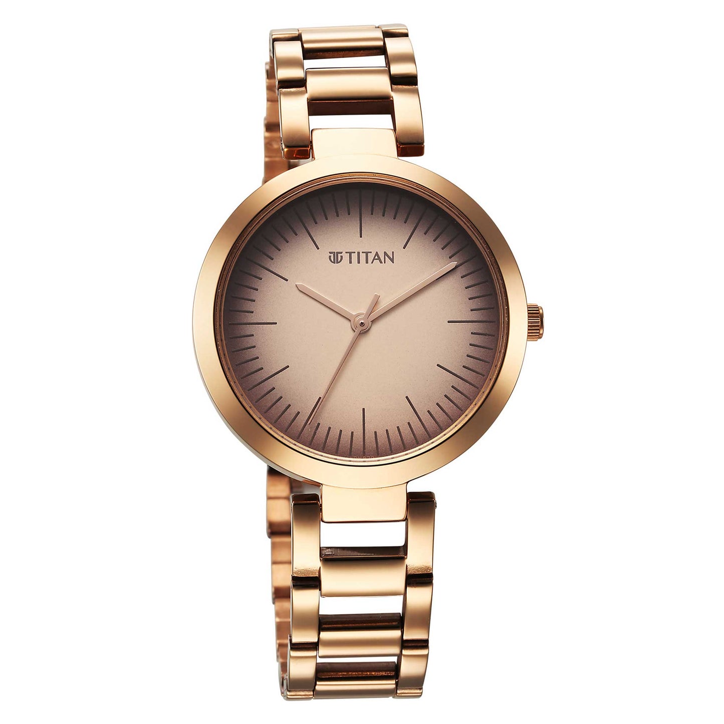 Titan Workwear Quartz Analog Beige Dial Rose Gold Stainless Steel Strap Watch for Women