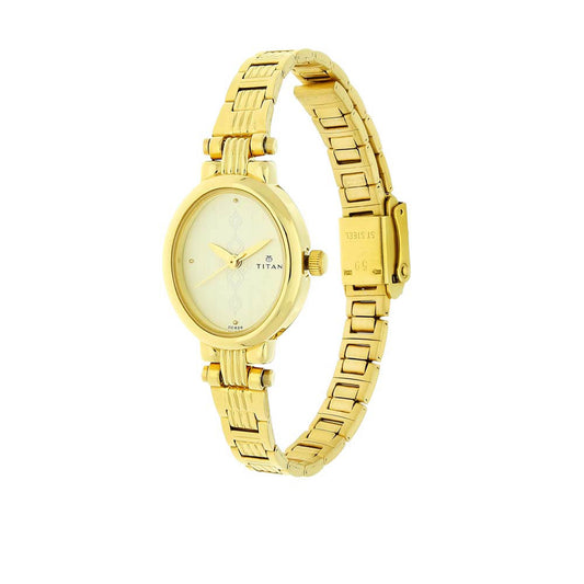 Titan Karishma Champagne Dial Alog Watch for Women (2535YM01)
