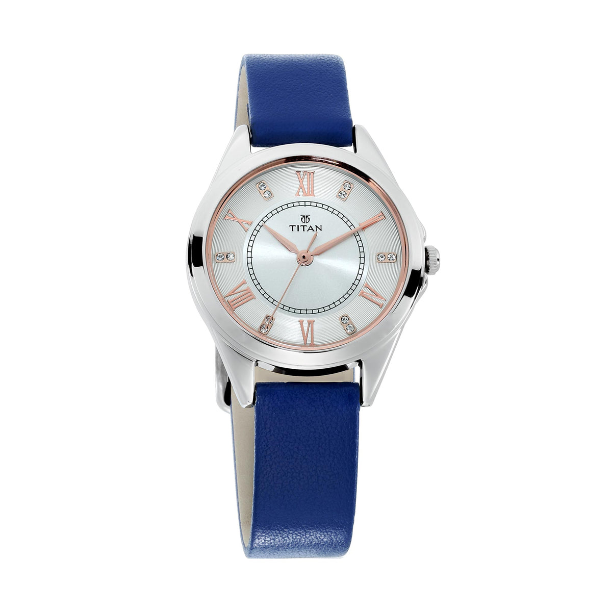 Titan Fashion Silver Dial Blue Leather Strap Analog Watch for Women