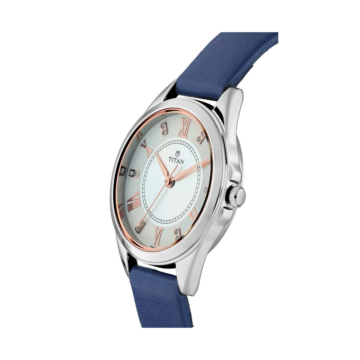 Titan Fashion Silver Dial Blue Leather Strap Analog Watch for Women