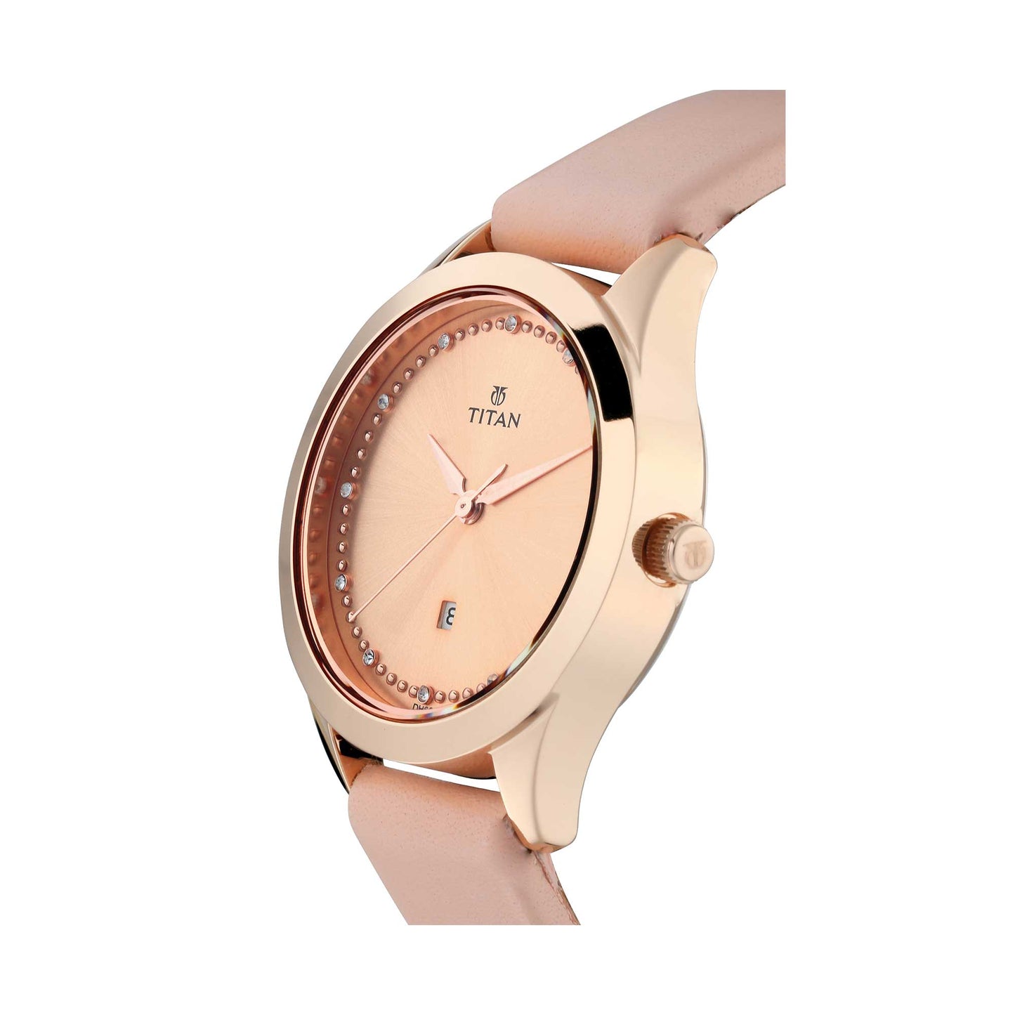 Titan Sparkle Pink Dial Analog Leather Strap watch for Women