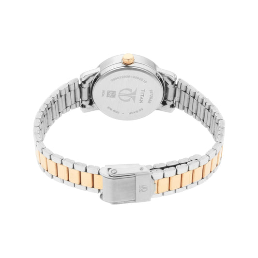Titan White Dial Two Toned Stainless Steel Strap Analog Watch for Women