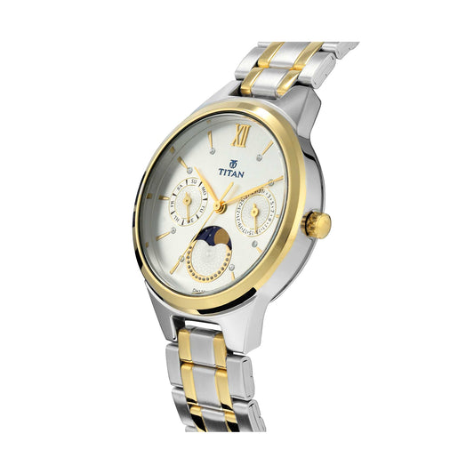 Titan Workwear White Dial Moonphase Stainless Steel Strap watch for Women