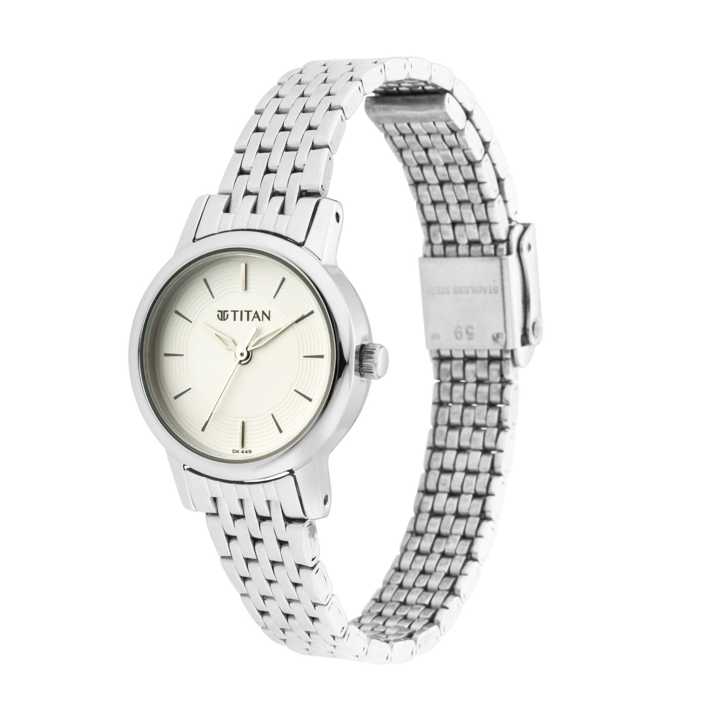 Titan Quartz Analog Silver Dial Metal Strap Watch for Women