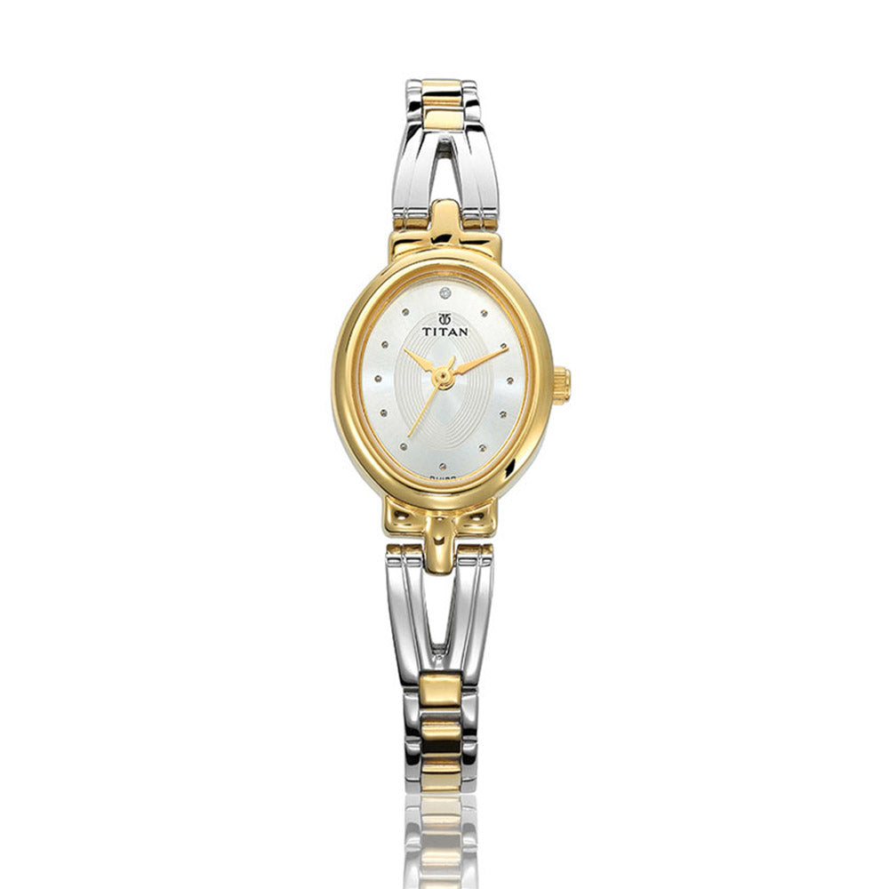 Titan Quartz Analog Silver Dial Two Toned Stainless Steel Strap Watch For Women