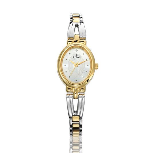 Titan Quartz Analog Silver Dial Two Toned Stainless Steel Strap Watch For Women
