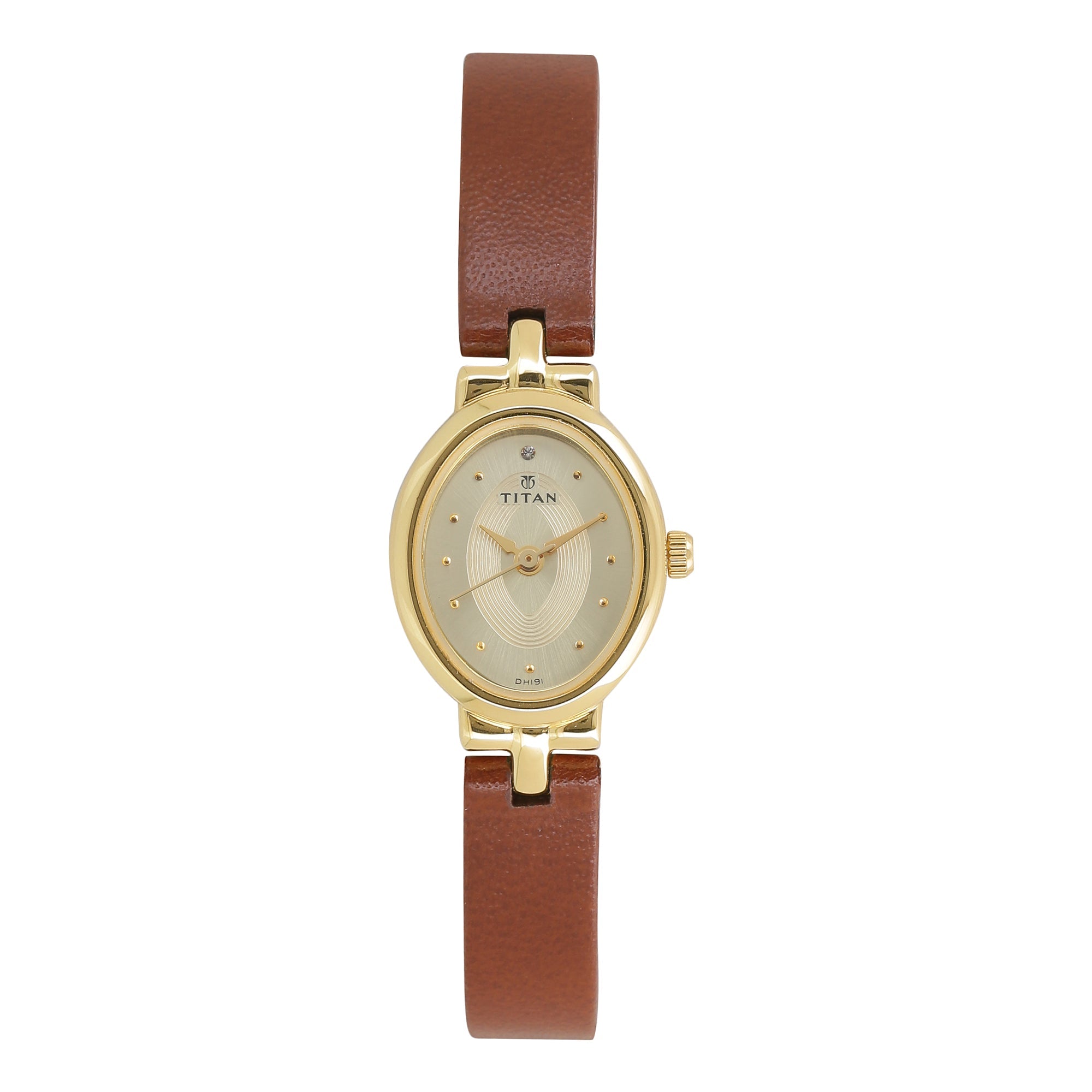 Titan Quartz Analog Champagne Dial Leather Strap Watch for Women