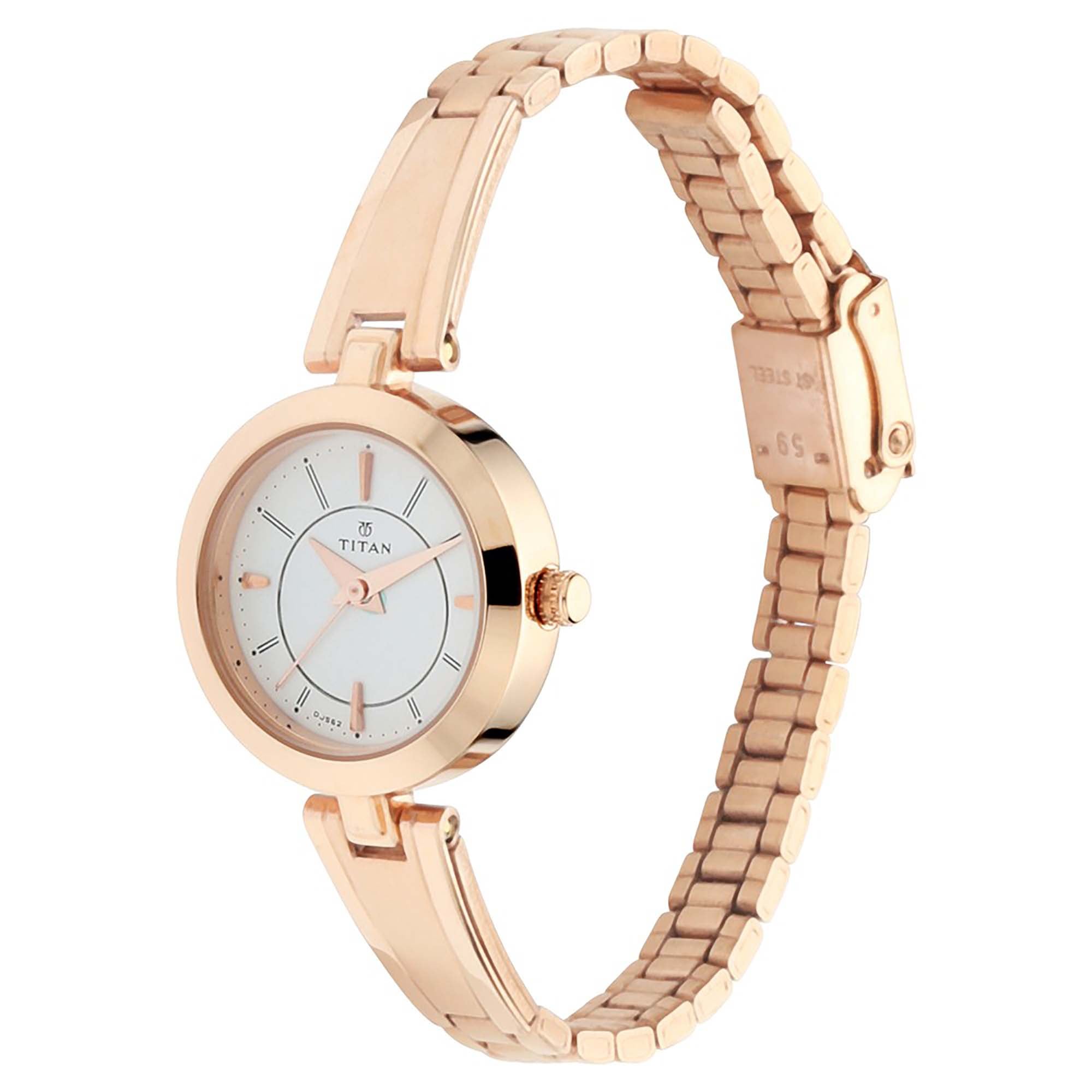 Titan Quartz Analog Silver Dial Metal Strap Watch for Women