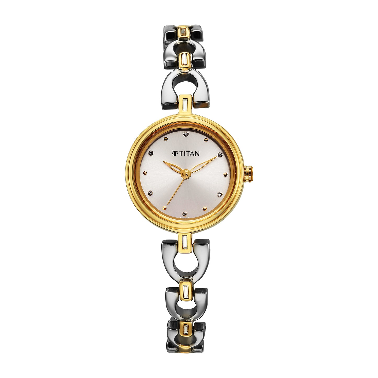 Titan Silver Dial Dual Tone Metal Strap Analog Watch for Women 2601BM01