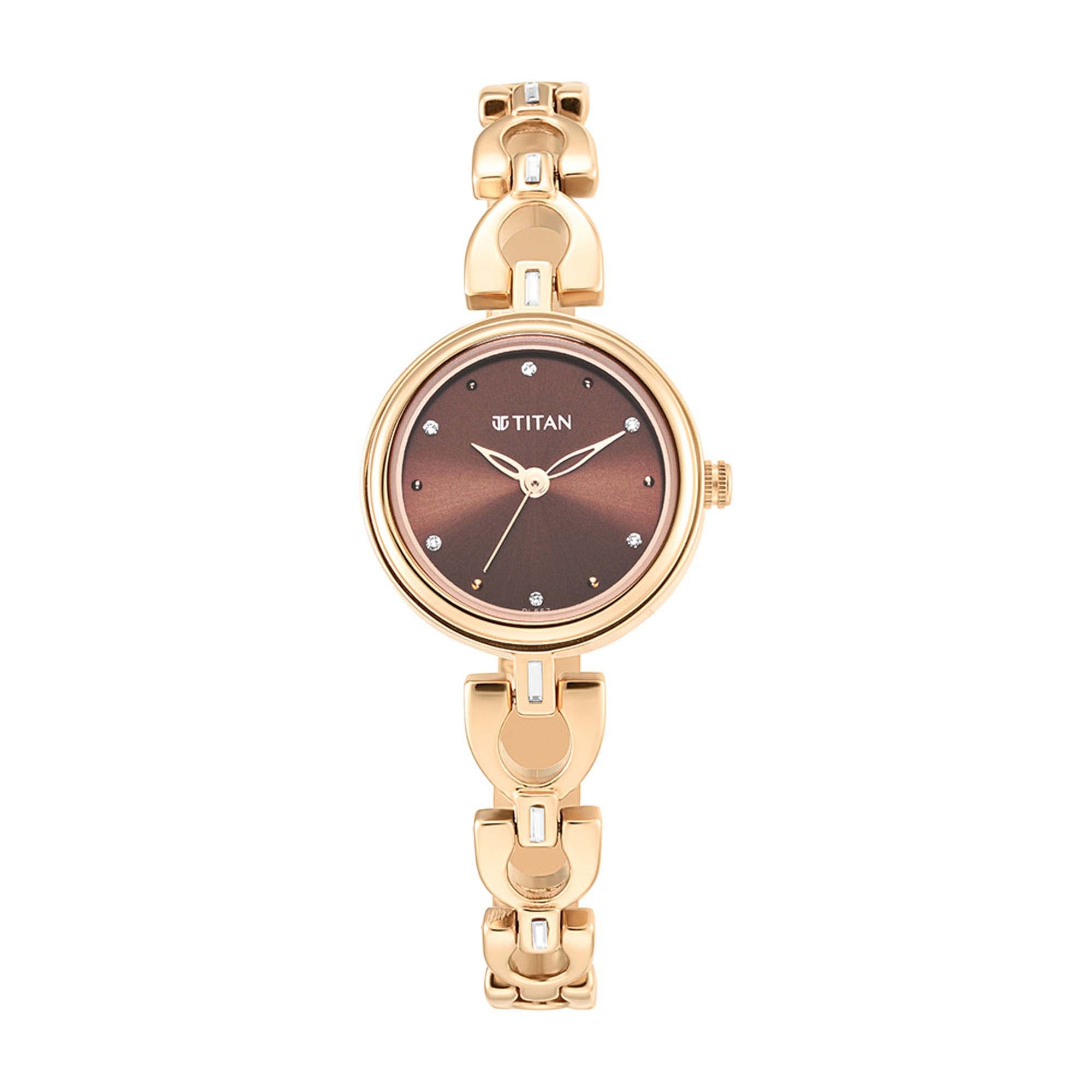 Lagan Brown Dial Metal Strap Watch (2601WM04)