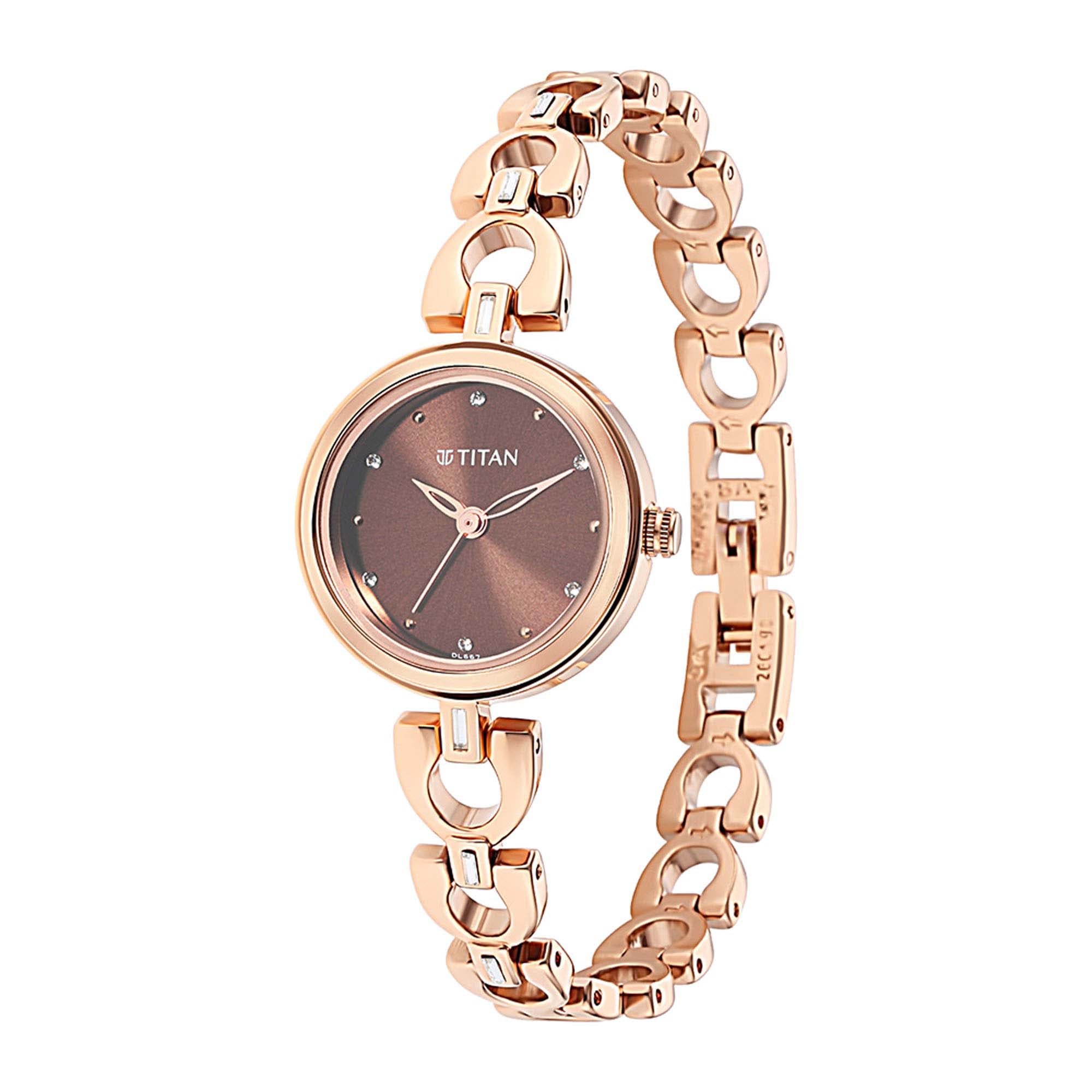 Lagan Brown Dial Metal Strap Watch (2601WM04)