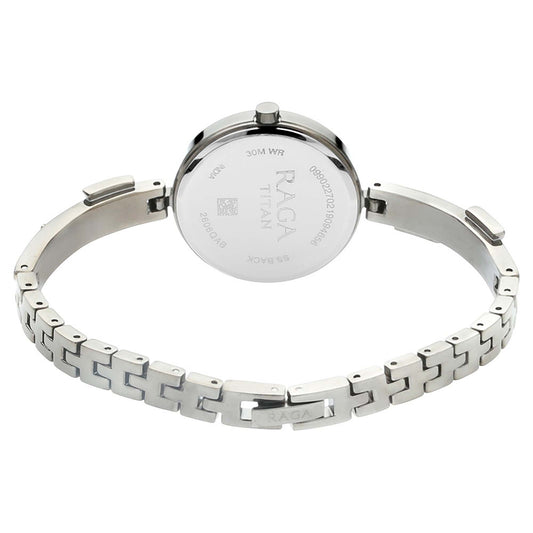 Titan Raga Mother of Pearl Dial Silver Metal Strap Analog with Date Watch for Women