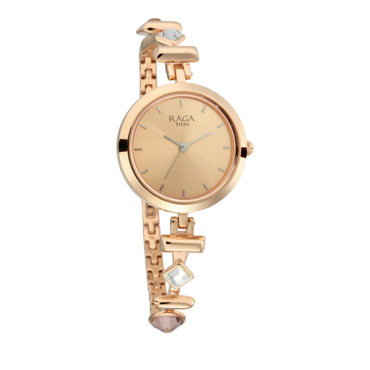 Titan Raga Facets Rose Gold Dial Women Watch With Stainless Steel Strap
