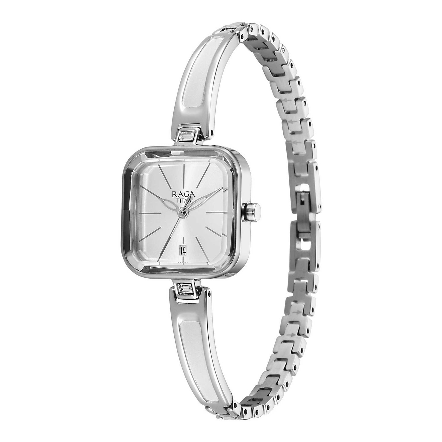 Titan Raga Silver Square Dial Stainless Steel Analog Watch for Women