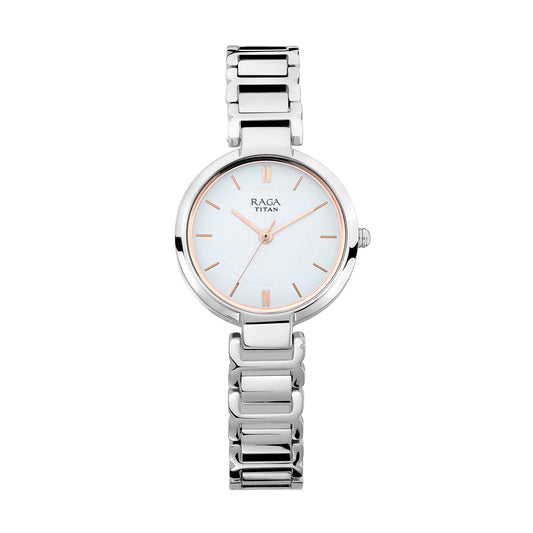 Titan Raga Viva White Dial Alog Watch for Women (2608SM01)