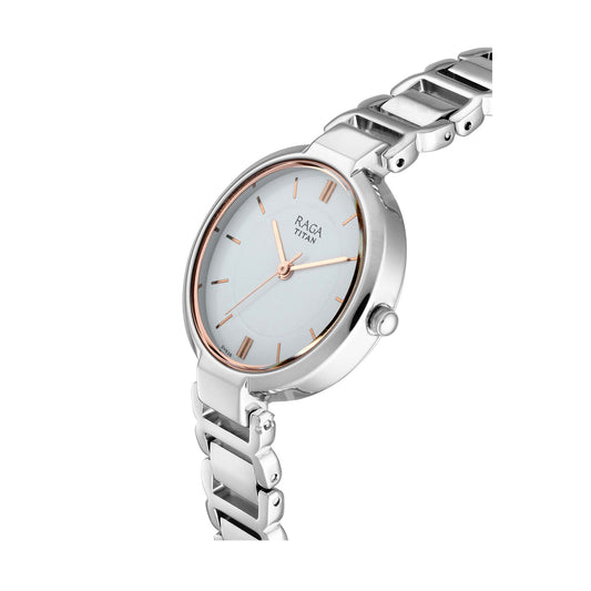 Titan Raga Viva White Dial Alog Watch for Women (2608SM01)