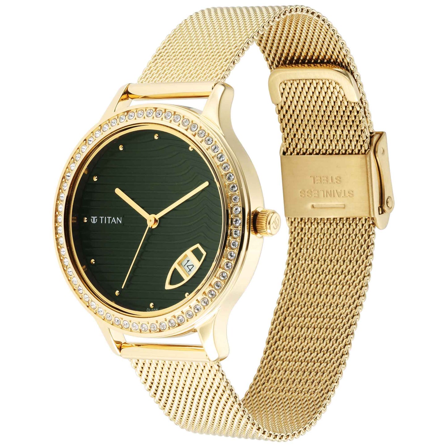 Titan Wander Green Dial Metal Strap Watch (2634YM01)